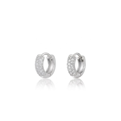 Brinco Pavês Amare mini argola click em ouro branco 18k pavê 18pts de Diamantes