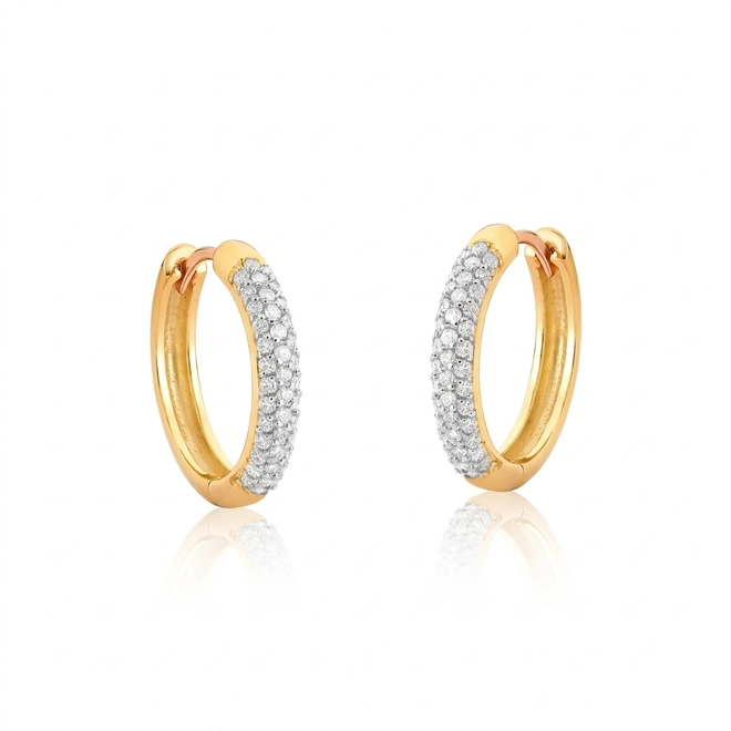 Brinco Pavês Amare argola média em ouro 18k pavê 40pts de Diamantes com ródio 1