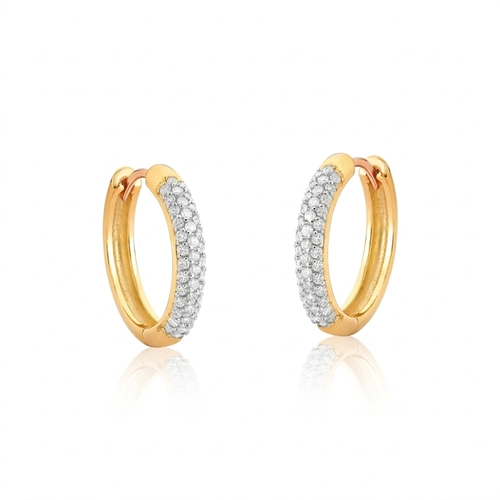 Brinco Pavês Amare argola média em ouro 18k pavê 40pts de Diamantes com ródio
