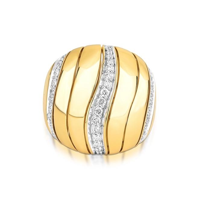 Anel bombê abaulado em ouro 18k frisos ondulados com 47pts de Diamantes 2