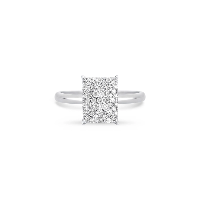 Anel geométrico retangular ouro branco 18k com pavê 26pts de Diamantes 2