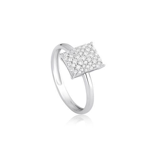 Anel geométrico retangular ouro branco 18k com pavê 26pts de Diamantes