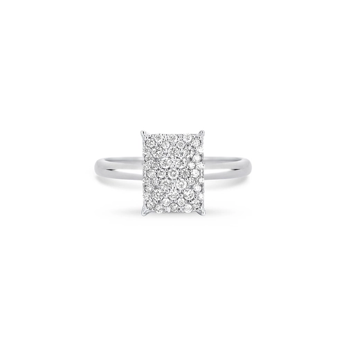 Anel geométrico retangular ouro branco 18k com pavê 26pts de Diamantes