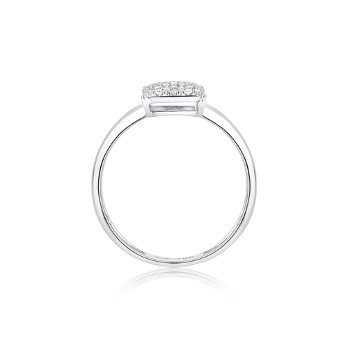 Anel geométrico retangular ouro branco 18k com pavê 26pts de Diamantes