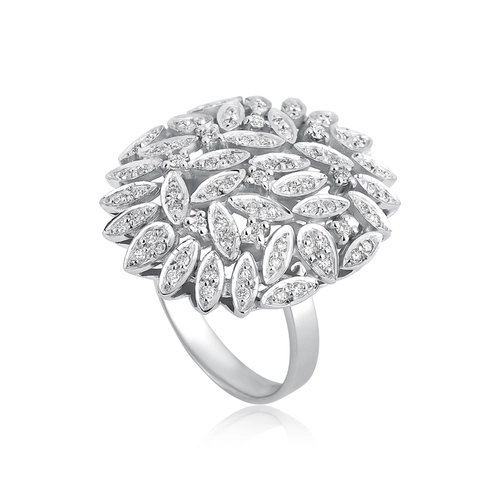 Anel Chuveiro em ouro branco 18k navetes com 46pts de Diamantes