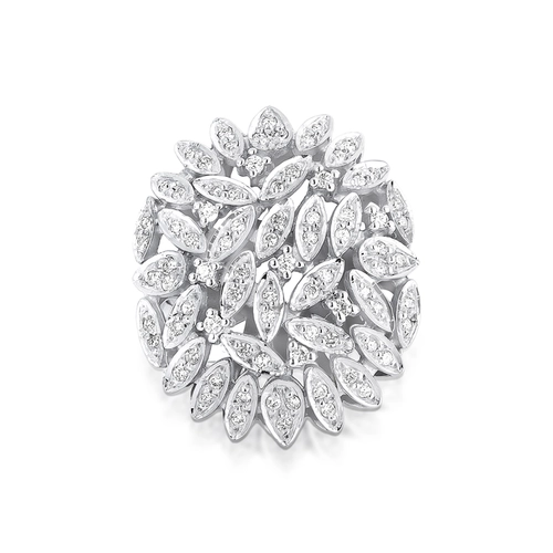 Anel Chuveiro em ouro branco 18k navetes com 46pts de Diamantes
