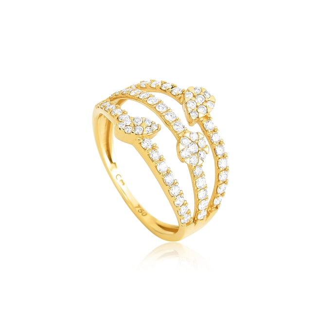 Anel três aros em ouro 18k com 75pts de Diamantes 1