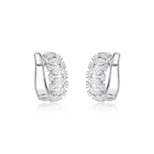 Brinco meia argola click em ouro branco 18k com 76pts de Diamantes