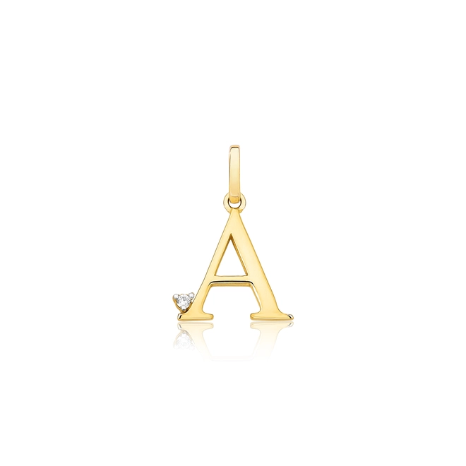 Pingente Roman em ouro 18k letra "A" polida com 0,9pts de Diamantes 1
