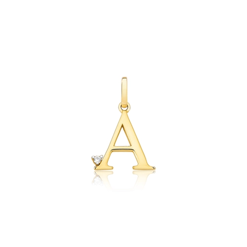 Pingente Roman em ouro 18k letra "A" polida com 0,9pts de Diamantes