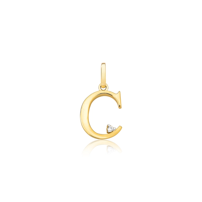 Pingente Roman em ouro 18k letra "C" polida com 0,9pts de Diamante 1