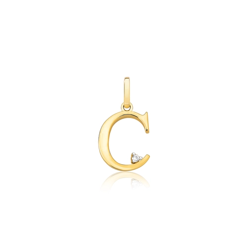 Pingente Roman em ouro 18k letra "C" polida com 0,9pts de Diamante