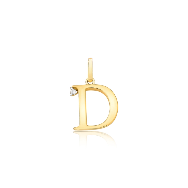 Pingente Roman em ouro 18k letra "D" polida com um Diamante 1