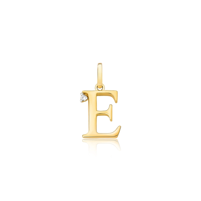 Pingente Roman em ouro 18k letra "E" polida com um Diamante 1