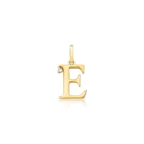 Pingente Roman em ouro 18k letra "E" polida com um Diamante