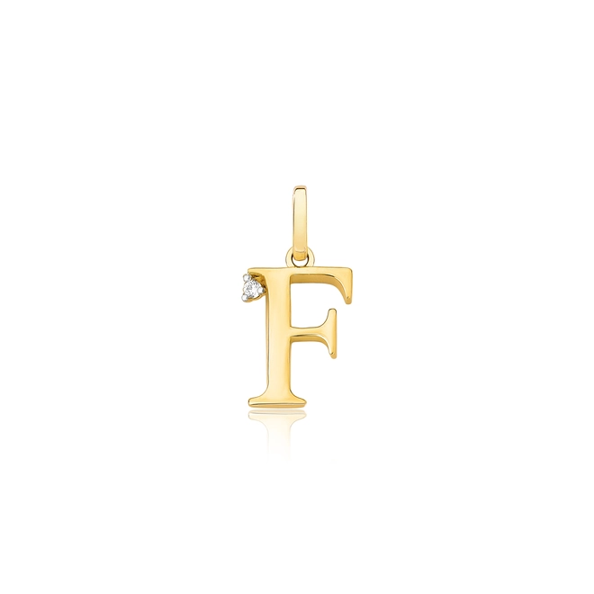 Pingente Roman em ouro 18k letra "F" polida com um Diamante 1