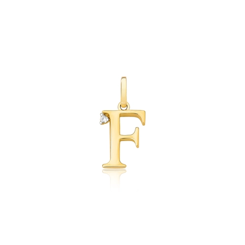Pingente Roman em ouro 18k letra "F" polida com um Diamante