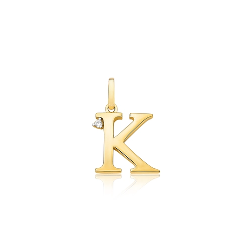 Pingente Roman em ouro 18k letra "K" polida com um Diamante