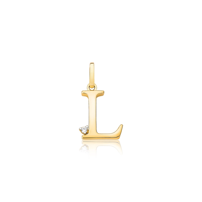 Pingente Roman em ouro 18k letra "L" polida com um Diamante 1