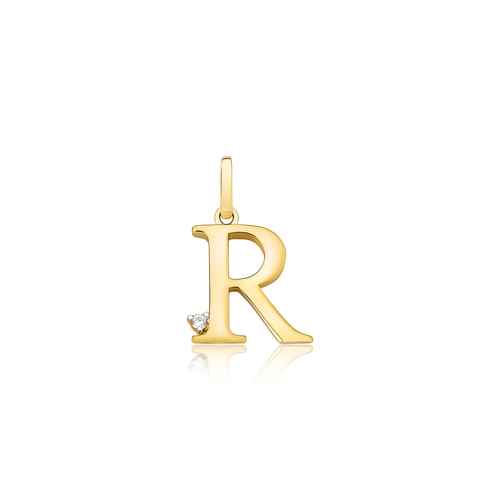 Pingente Roman em ouro 18k letra "R" polida com um Diamante