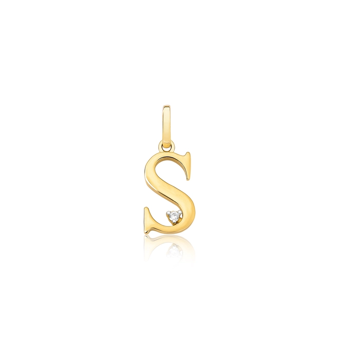 Pingente Roman em ouro 18k letra "S" polida com um Diamante 1