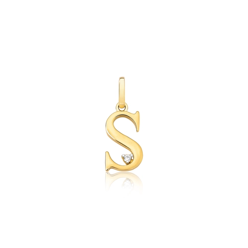 Pingente Roman em ouro 18k letra "S" polida com um Diamante