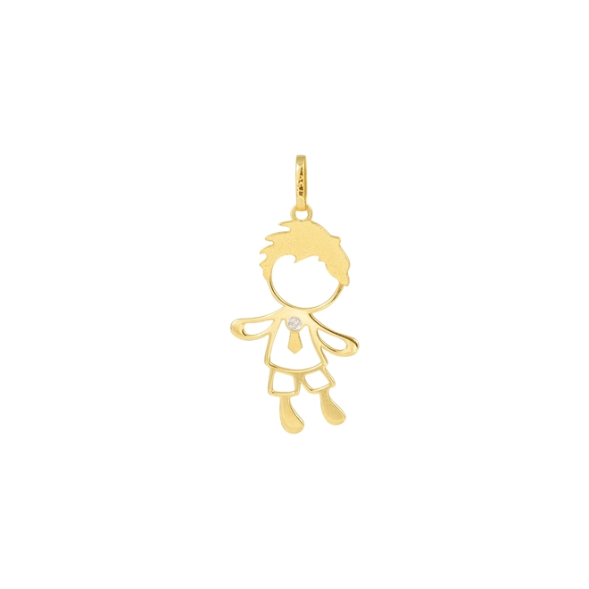 Pingente filhos boneco em ouro 18k menino vazado com 0,5pts Diamantes 1