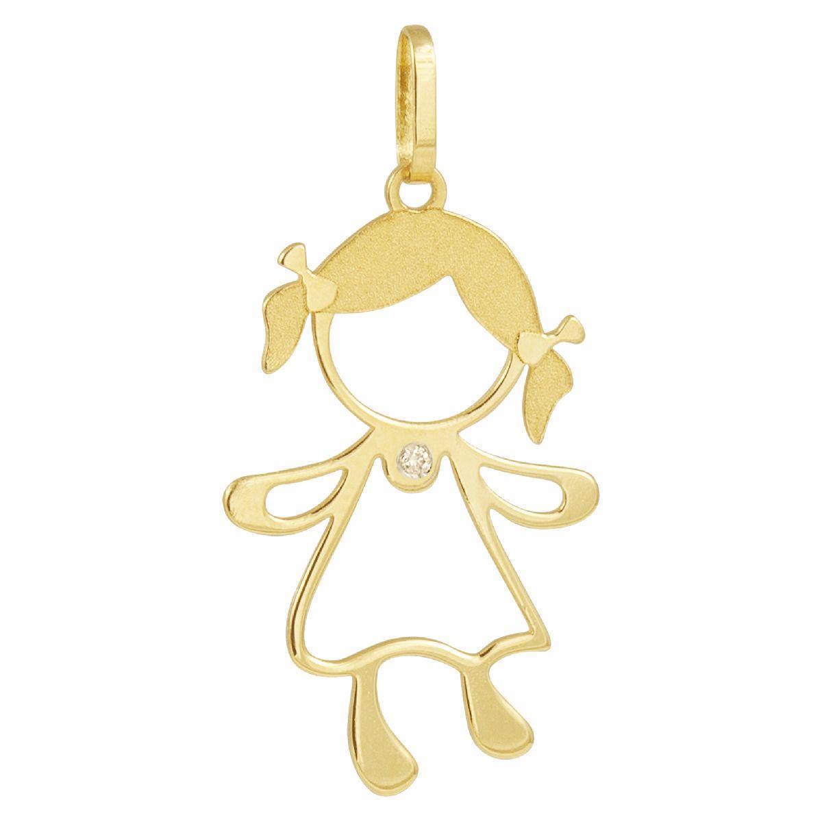 Pingente De Ouro K De Menina Com Diamante Ppi