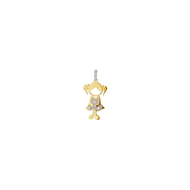 Pingente filhos ouro branco e amarelo 18k menina vestido com Diamantes 1