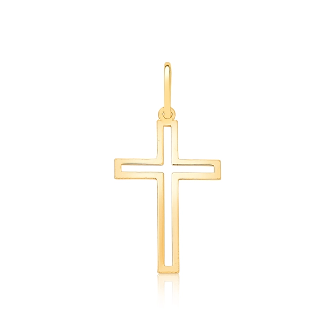 Pingente Essentials religiosos em ouro 18k cruz vazada polida 1