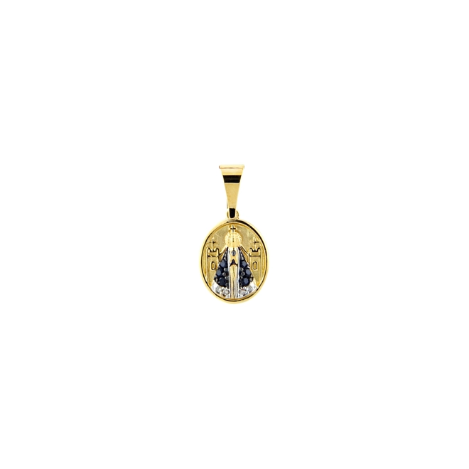 Pingente N. S. Aparecida ouro 18k manto de Safira Azul com Diamantes 1