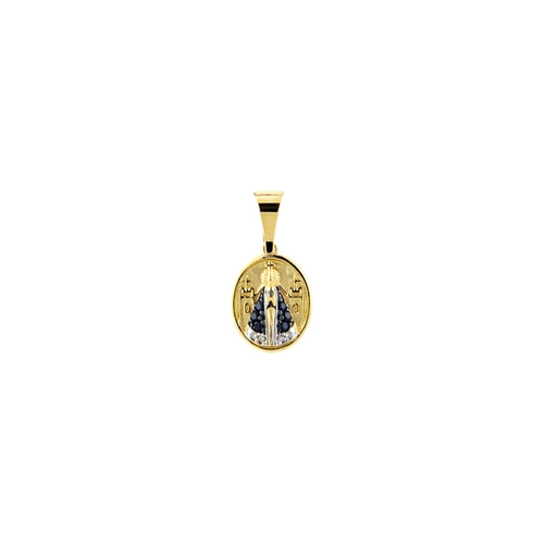 Pingente N. S. Aparecida ouro 18k manto de Safira Azul com Diamantes