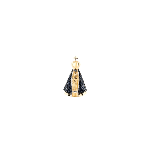 Pingente de N. S. Aparecida ouro 18k manto de Safiras Black