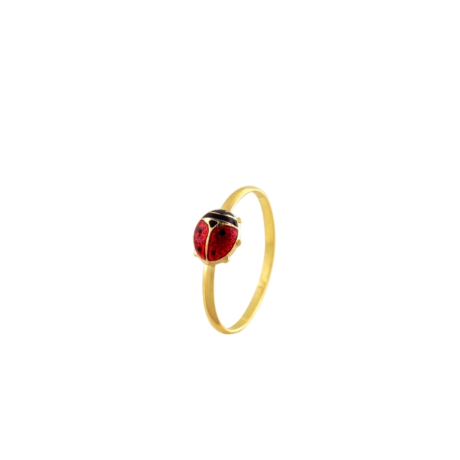 Anel infantil ouro 18k joaninha esmaltada 1