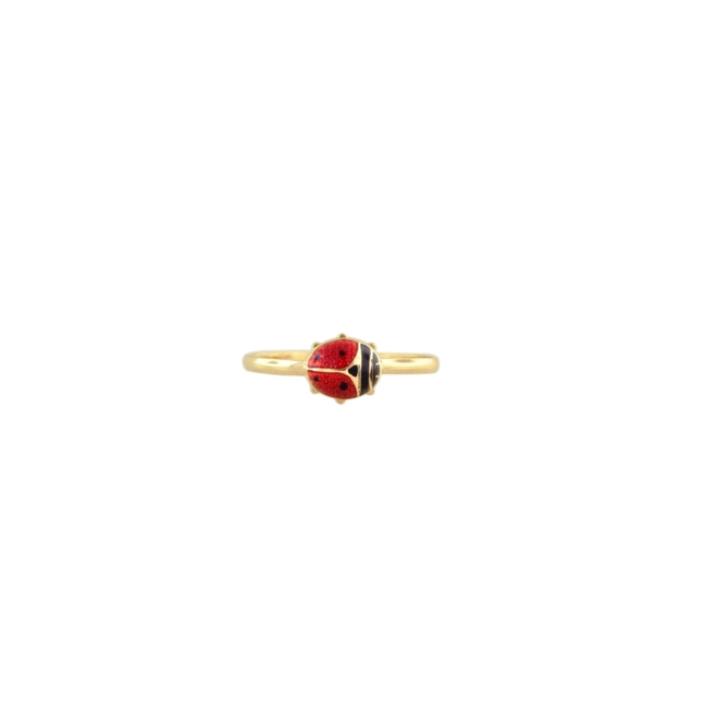 Anel infantil ouro 18k joaninha esmaltada 2